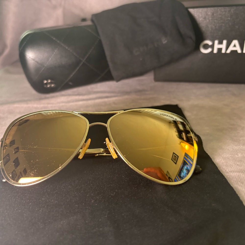 Chanel 4223 Gold Mirrored Pilot Summer Sunglasses